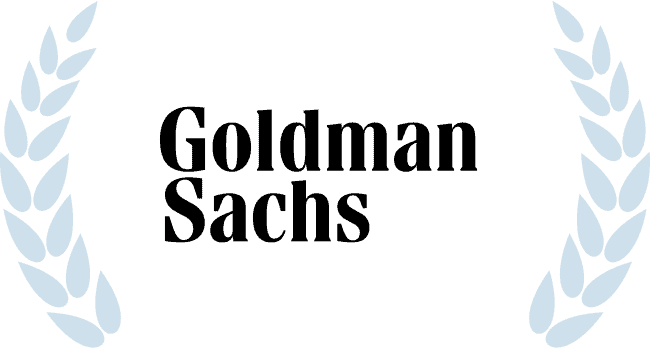 Goldman Sachs logo in a laurel badge, marking that Louisa AI was built inside Goldman Sachs and spun out in 2023